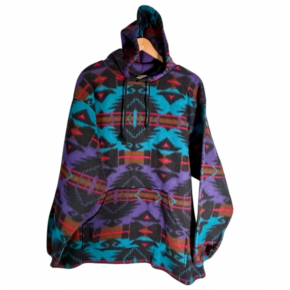 Vintage Greatland Fleece Pullover Hoodie Oversized Aztec‎ Print Men’s Large